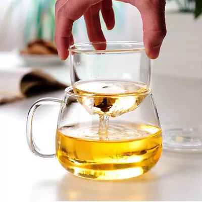 350ML Glass Tea Cups Mug With Tea Infuser Lid Heat Resistant Transparent Glasses • $15.85