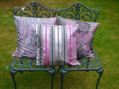 Set Of 3 Grey Silver And Pink Cushion Covers Different  Designs For 50cm Pads. • £8