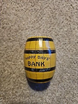 Vintage J Chein Co Usa Metal Happy Days Barrel Bank • $5