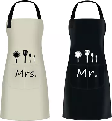 ETLEE Mr. & Mrs. Couple Aprons Set2PCS Adjustable Kitchen Cooking Bib Apron Gift • £15.98