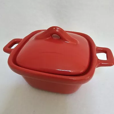 Mini Ceramic Baking Dish Red Square Covered Lid Oven Microwave Dishwasher Safe • $7.49