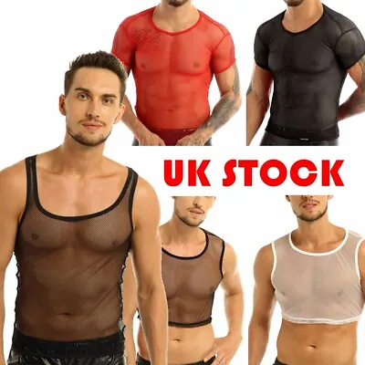 £4.39 • Buy UK Mens See Through Fishnet T-Shirt Muscle Blouse Vest Casual Tank Crop Top Sexy