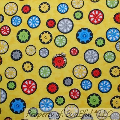 $0.75 • Buy BonEful Fabric Cotton Quilt Yellow B&W Red Sport Car Tire Wheel Boy Dot US SCRAP