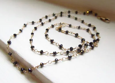 $199 • Buy Black Diamond Necklace Rosary Style Genuine Raw Diamond 4mm Stone 18 Inches AAA