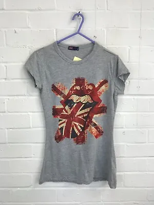 UK Womens Grey Lips Union Jack Print Short Sleeve T-Shirt Size M #JG • £2.99