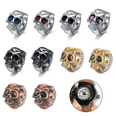 Men's Women's Punk Skull Finger Ring Watches Elastic Band Quartz Analog Watch • $9.99