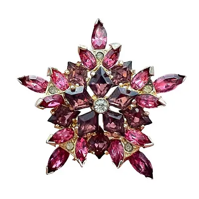 Early 40s Eisenberg Script  E  SIGNED Pink Purple Layered Star Snowflake Brooch • $500