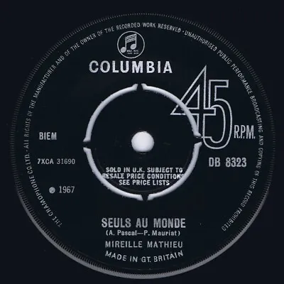 Mireille Mathieu 1967 Uk 7  45 - Seuls Au Monde • £2.99