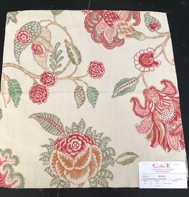 COLEFAX & FOWLER Penryn In Pink Green 17 1/4 X 17 3/4  Linen Fabric Sample • £23.12