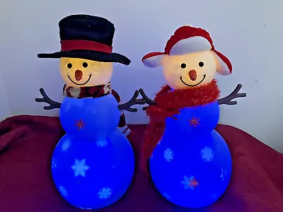 Pair Of Christmas Xmas Light Up Musical Warm LED Snowman 34 Cm Decoration Used • £1.99