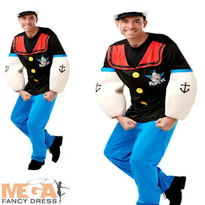 Pop Popeye Sailor Cartoon 80s Navy Adults Mens TV Fancy Dress Costume Outfit • £34.99