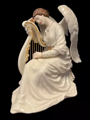 O'WELL China Large Angel Figurine With Harp Ivory Gold Iridescent Wings 7.5  • $36