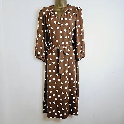 NEW Ex WALLIS 8-20 Polka Dot Spotted Brown White Belted Crepe Tea Dress • £15.95