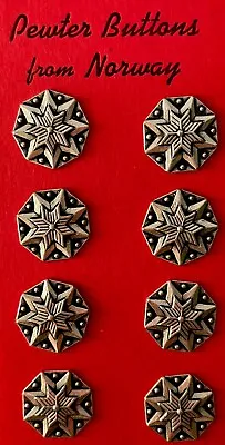 Vintage Pewter Buttons Norwegian Stunning- Raised Star By Tinn-Per • $19.50