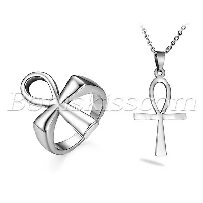 Men's Womens Charm Stainless Steel Egyptian Ankh Cross Religious Ring Band #6-10 • $9.99