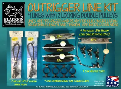 Outrigger Rigging Kit 4 Line Set 50/30 Ft + Locking Double Pulleys & Line Caddy • $139.95