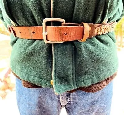 Latigo Leather Studded Mountain Man Rendezvous Belt Copper Rivets Harness Grade • $74.95