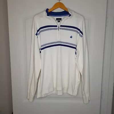 Brooks Brothers Quarter Zip Pullover Men's XL White Blue Striped Sweater • $17.79