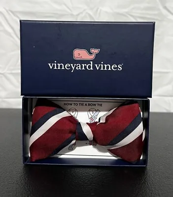 Vineyard Vines Prep Stripe Crimson 100% Silk Bow Tie One Size/Adjustable Preppy • $37.95