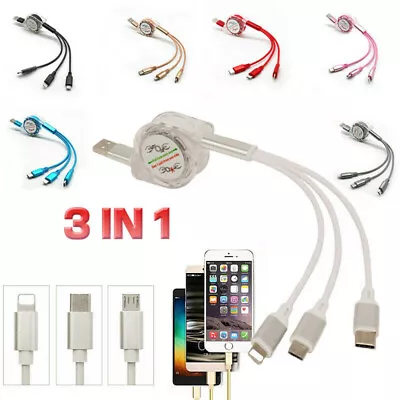 3 In 1 USB Micro Type C Charging Cable Multi Cell Phone Retractable Charger Cord • $4.61