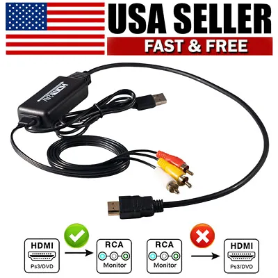 HDMI To RCA AV Converter Adapter 1080P CVBs 3RCA For Video Audio TV PC DVD • $15.79