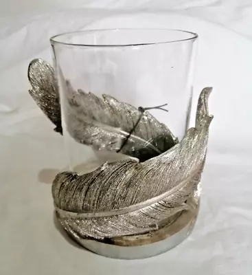 Next Silver Feather Resin And Glass Hurricane Candle Holder Centrepiece • £19.95