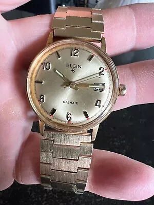 VINTAGE ELGIN~ 17 J~ 'Galaxie' ~Manual Wind~France~Gold Toned~Working. • $50