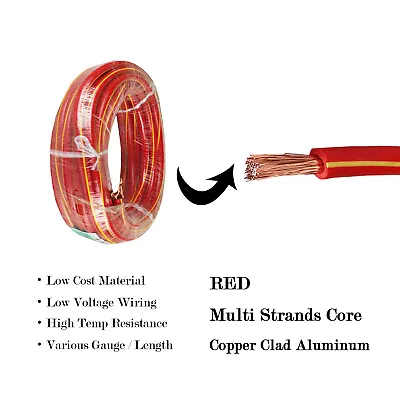 Automotive Power Wire Red Positive Battery Cable Lot 0 2 4 6 Ga Gauge CCA Wiring • $23.24