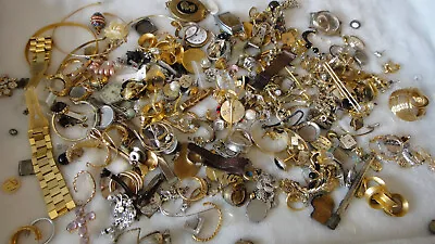 LOT2 Unsorted Vintage Now JUNK Broken Scrap Costume Jewelry Bag Filled Gold Tone • $29.99