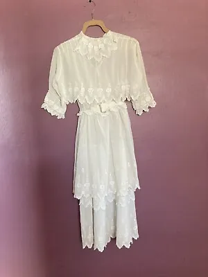 3 Lot Vintage 1910s White Cotton Tea Dresses Antique Edwardian One 3 Piece XS • $198