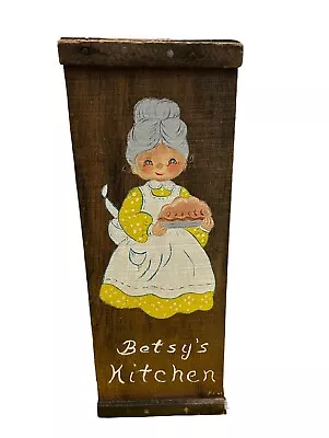 VINTAGE  Betsy’s Kitchen” Handmade WOODEN WALL PLAQUE Decor • $19.95