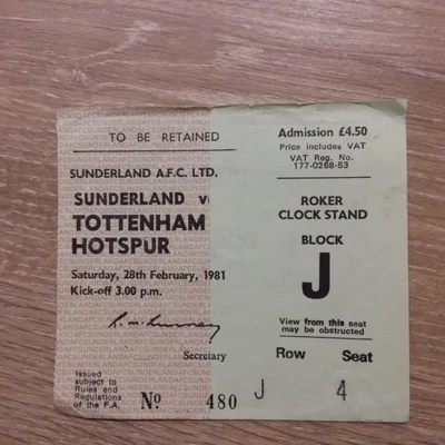 £19.99 • Buy Ticket 1980/81 Sunderland V Tottenham Spurs