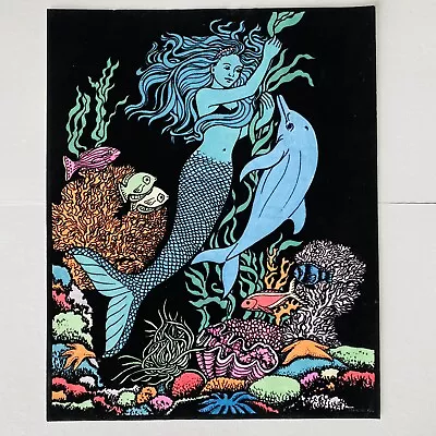 Vintage 90’s Starline Fuzzy Velvet Neon Mermaid UV Black Light Poster 16” X 20” • $34.99