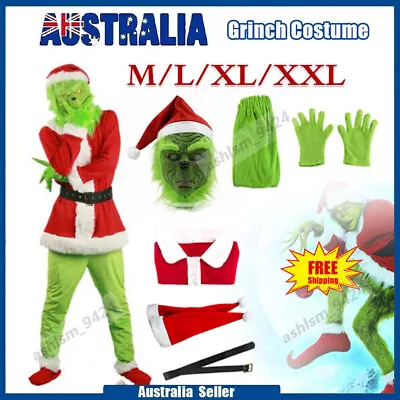 The Grinch Christmas Santa Xmas Costume Cosplay Mask Grinch Stole Suit Outfit • $49.89