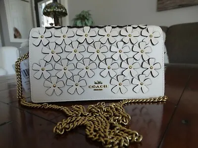  COACH Callie Foldover Glovetanned Leather Chain Clutch With Floral Applique 835 • $200.42
