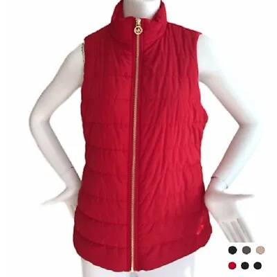 MICHAEL KORS Women`s Puffer Vest Quilted Vest MK Logo Size M L XL Navy Gray • $43.89