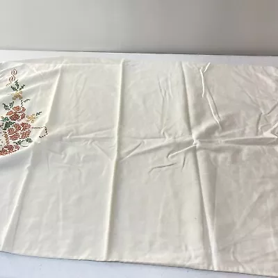 Pillowcase Std Cotton Blend Floral Basket Embroidery Ruffle Boho Cottagecore • $2.24