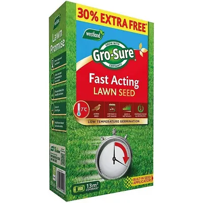 Gro-sure Fast Acting Lawn Seed 10m2 + 30% Extra Free Box Conditions & Nourishes • £7.95