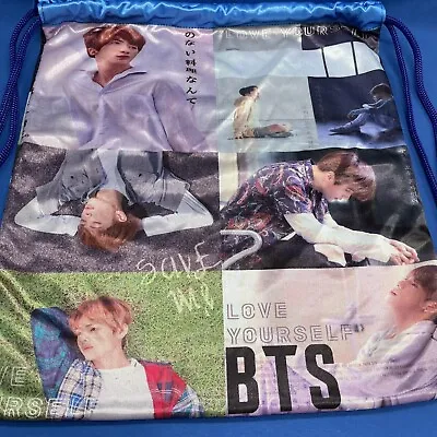 BTS K Pop Drawstring Bag Backpack Love Yourself Photos Of Band Satin Bag • $22.99