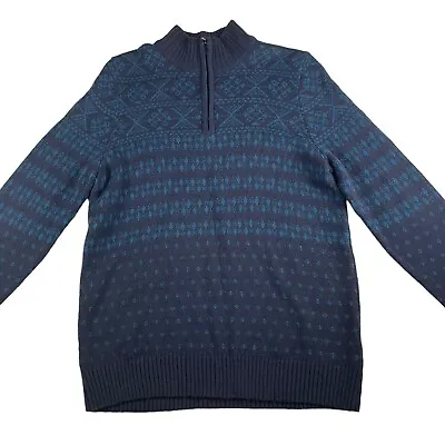 Marks And Spencers Wool Blend Quarter Zip Fair Isle Nordic Christmas Knit Medium • £13.95