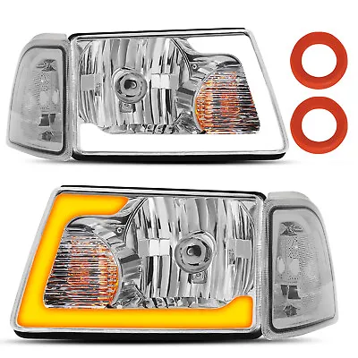 Chrome Headlight W/LED DRL Sequential Turn Light For 2001-2011 Ford Ranger  • $159.99