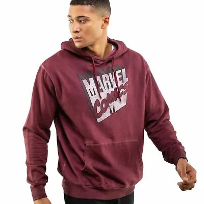 Official Marvel Comics Mens Retro 3D Logo Acid Wash Hoodie Jumper Red S-XXL • £24.99