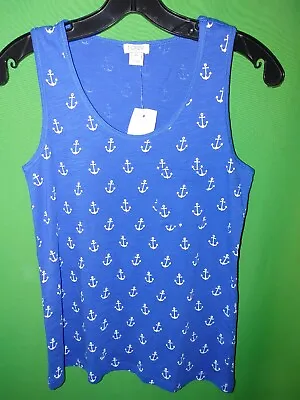 6893) NWT J CREW Xx-small Pullover Blue Anchors Cotton Knit Tank Top New 2XS • $18