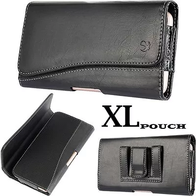 For XL LARGE Phones -HORIZONTAL BLACK Leather Pouch Belt Clip Holster Cover Case • $9.76