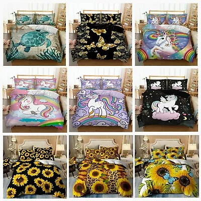 Unicorn Floral Doona Quilt Cover Set Single Double Queen King Size Soft Bedding • $39.80