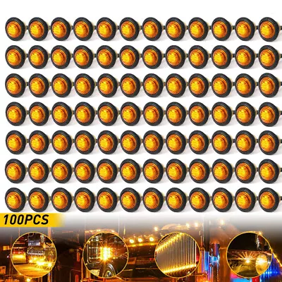 20/50/100x Round LED Marker Lights 3/4  Truck Trailer Side Bullet Lamp Amber Red • $58.98