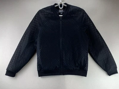 $25 • Buy Ivy Park Womens Black Geometric Mesh Breathable Full Zip Bomber Jacket Size XS