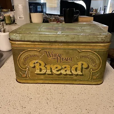 Vtg 1970s Wheat Heart Tin Metal Rustic Farmhouse Bread Box  13.5  X 10  X 8  • $17