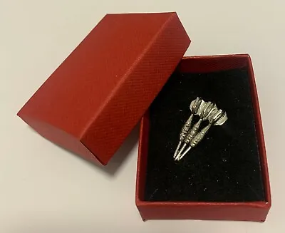 Darts Set  Pewter Pin Badge Brooch Lapel Red Gift Box Birthdays Christmas  • £11.27