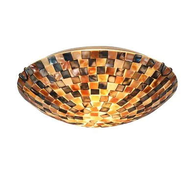 Mosaic Shells 2 Bulb Flush Mount Ceiling Light Fixture 12  Shade Seashell • $114.84
